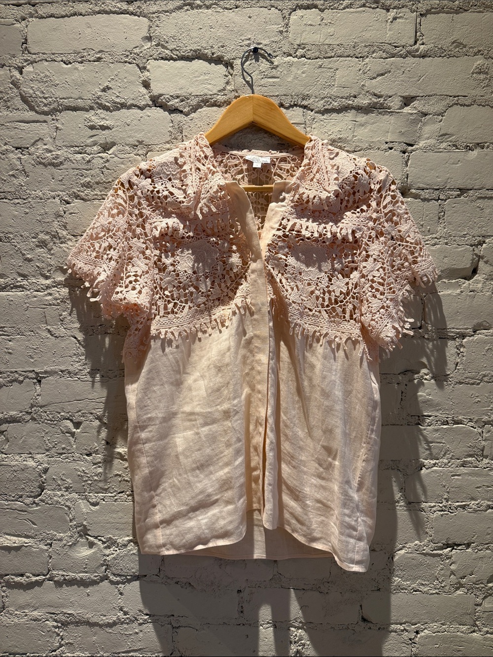 Miguelina Crochet Yoke Short Sleeve Top - Blush